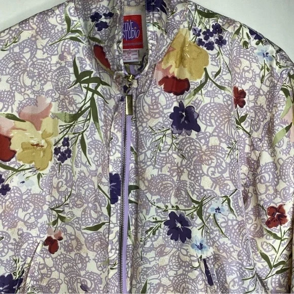 Vintage Silk Floral Print Bomber Jacket Women’s Sz Sm - Picture 3 of 8